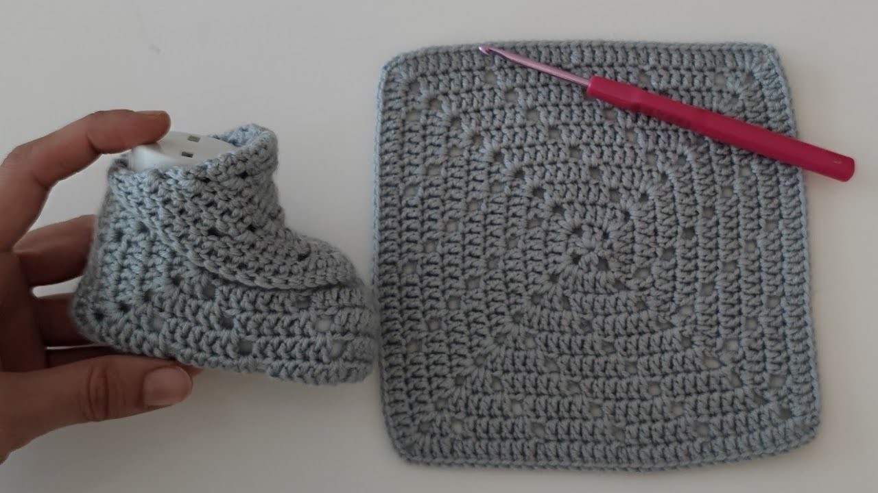 ????️????How to crochet granny square weathervane baby shoes -???? crochet baby booties pattern for beginners