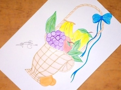 How to draw a fruit basket step by step in easy way for kids @AfsharArtAcademy #fruitbasketdrawing