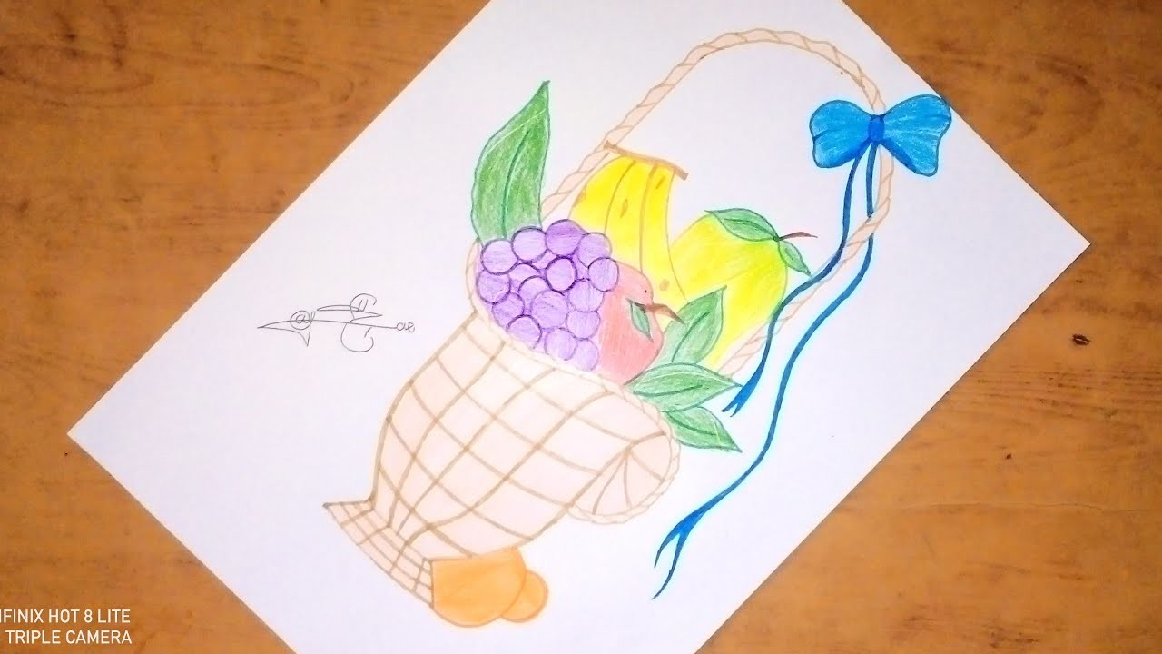How to draw a fruit basket step by step in easy way for kids @AfsharArtAcademy #fruitbasketdrawing