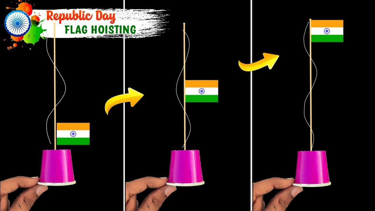 How to make a working Flag hoisting | Republic day special Flag hoisting project | easy paper toy