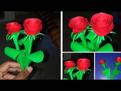 How to make Realistic and Easy Roses with Paper | Paper flower ❘ Rose flower making
