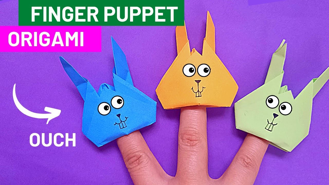 Origami bunny:How to make origami bunny puppet, origami rabbit finger puppet,diy bunny finger puppet