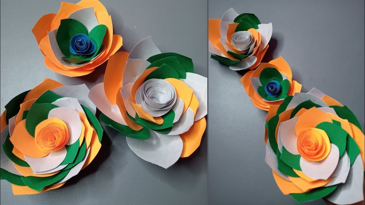 Republic Day craft ideas.Tricolor paper rose flowers.Republic day craft ideas 2023.by kriti com. 