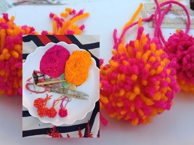 Super Easy Pom Pom Making Ideas With Fork. Hand Embroidery Amazing Trick. Easy Woolen Flower Making