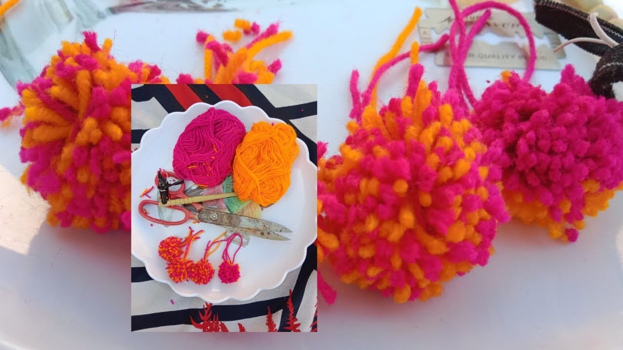 Super Easy Pom Pom Making Ideas With Fork. Hand Embroidery Amazing Trick. Easy Woolen Flower Making