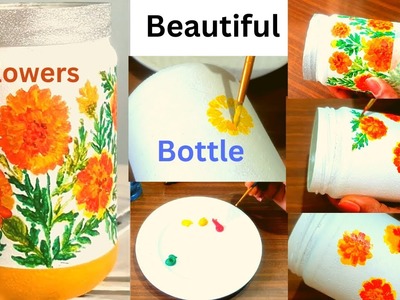 Very Beautiful Flowers Bottle Painting | Art, Craft, Decor Ideas | Creative, elegant bottle art
