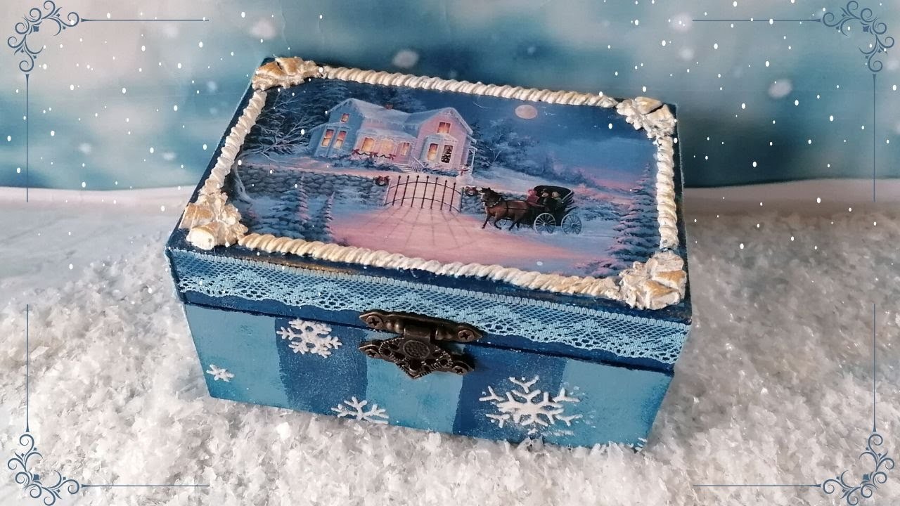 Winter decoupage wooden box - DIY - craft storage box tutorial  - winter theme