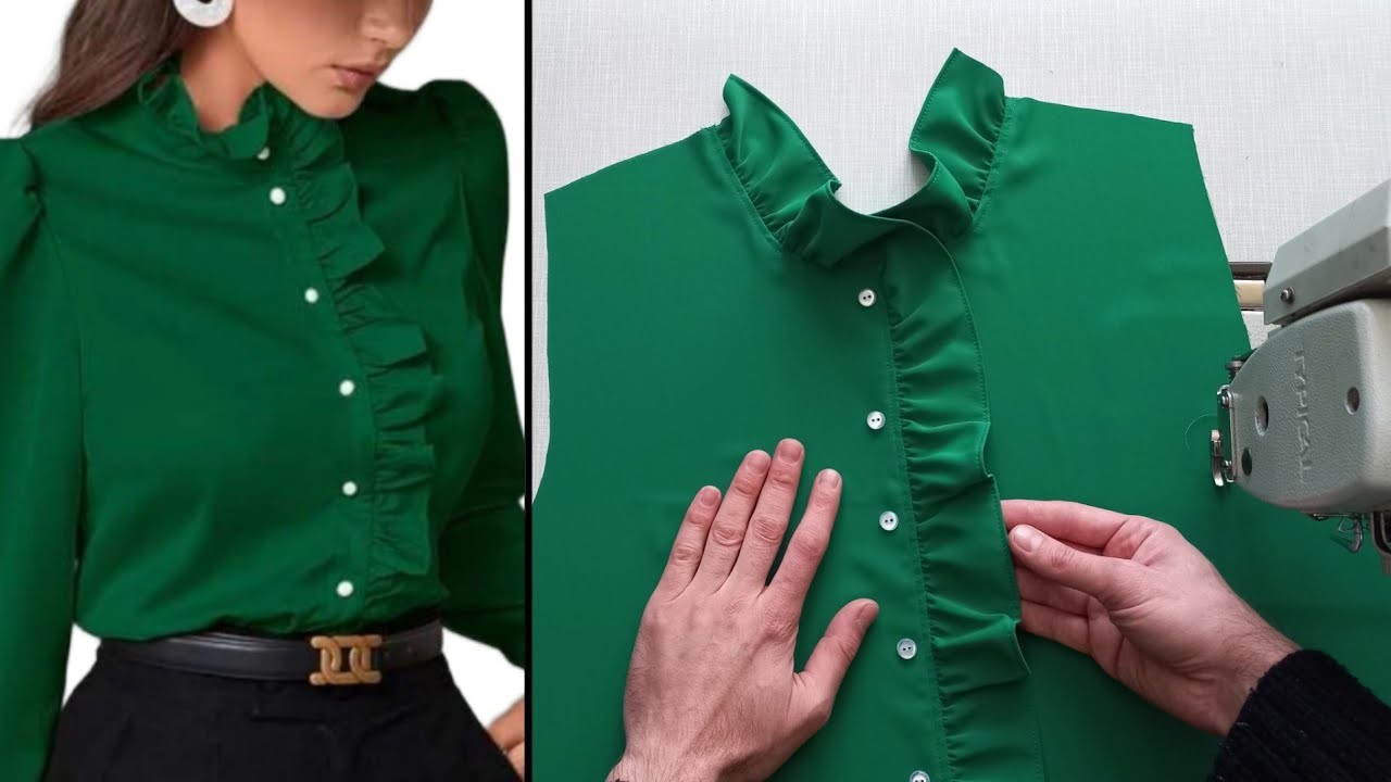 A distinctive way to sew the neck with ruffles. Useful techniques for beginners