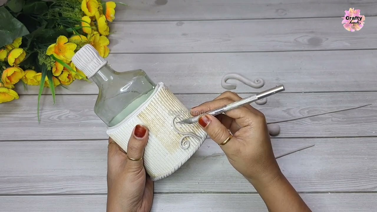 A very easy yet beautiful bottle decoration idea | bottle lamp | bottle art | diy | crafty hands