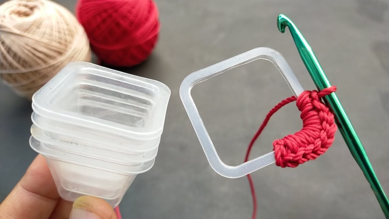 Creative Crochet???? Granny square crochet can be from square plastic jelly cups⁉️ How to crochet, #95