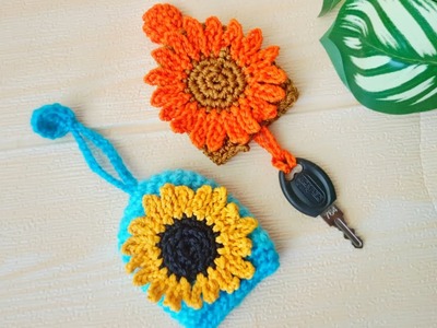 Crochet left over yarn project | sunflower keychain crochet