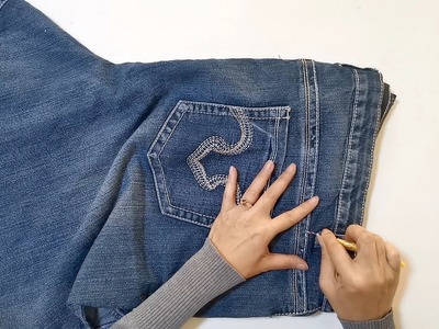 DIY Old Jeans Recycle Pocket, Denim Reuse |Tutorial