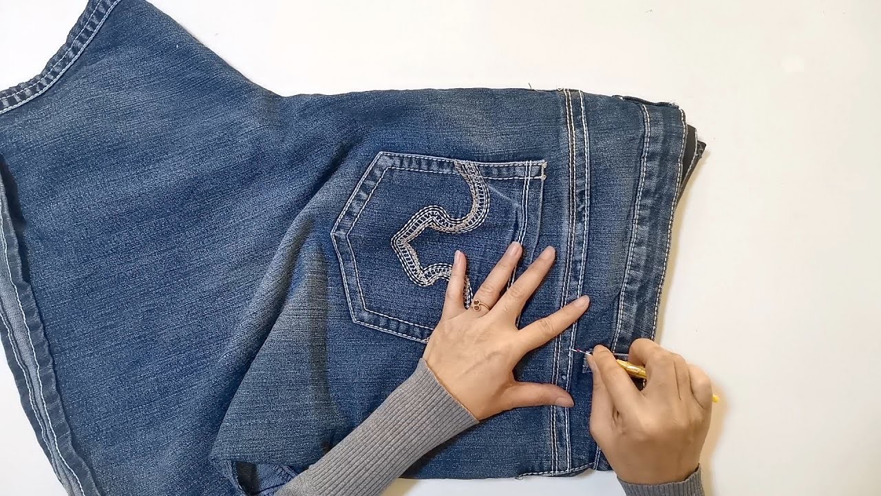 DIY Old Jeans Recycle Pocket, Denim Reuse |Tutorial