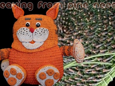 DIY Weaving Red Cat from Pine Needles