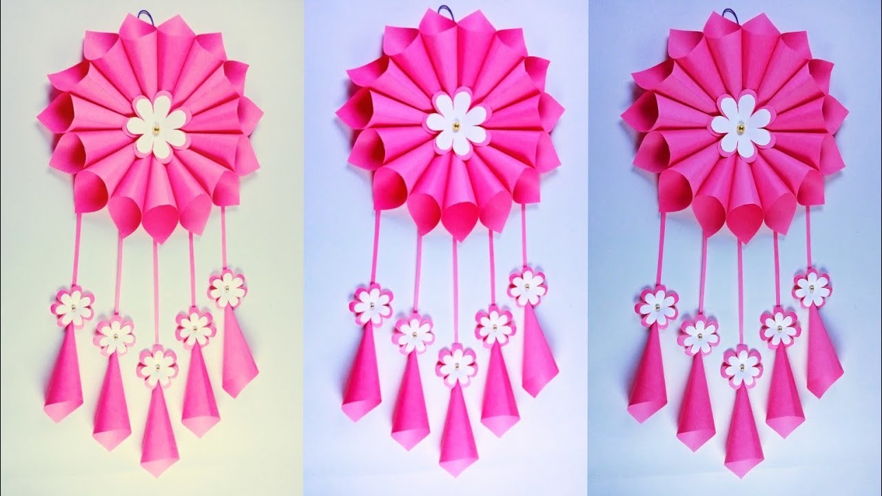 Easy paper wall hanging idea | paper flower wall hanging | how to make home decoration #alomgircraft