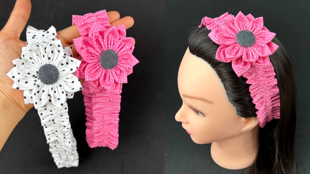 Elastic Headband . How to make Flower Elastic Headband Sewing Tutorial. DIY Fabric Flower.