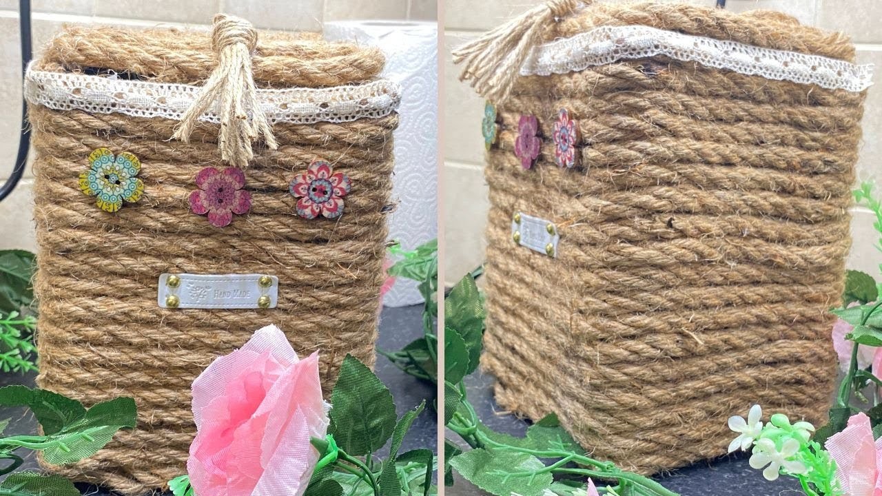 How to make Jute Rope Basket, DIY IKEA Basket, Jute rope Basket, DIY basket,  @5MinuteCraftsYouTube