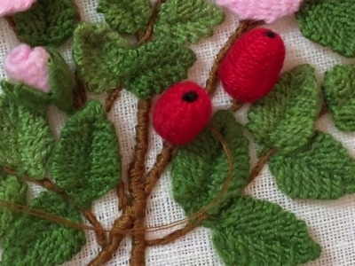 Realistic looking leaves with woven picot stitch - Wild rose branch 3d embroidery tutorial ( Part3 )