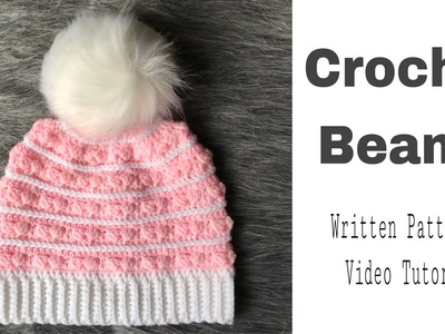 CROCHET HAT | How to Crochet a No Sew Puff Beanie  - Winter Leaves Beanie tutorial