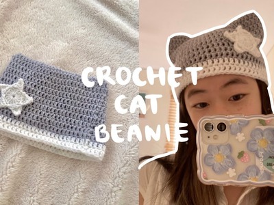 Crochet pinterest-inspired cat beanie with star | beginner friendly tutorial