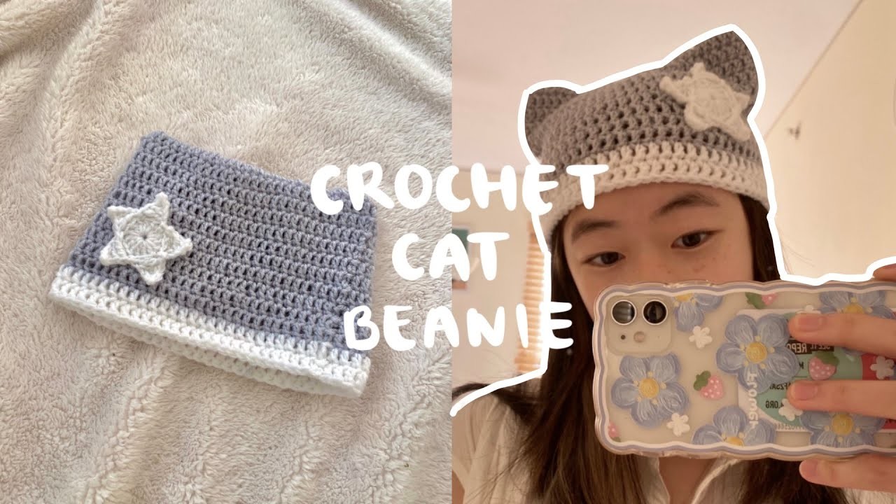 Crochet pinterest-inspired cat beanie with star | beginner friendly tutorial