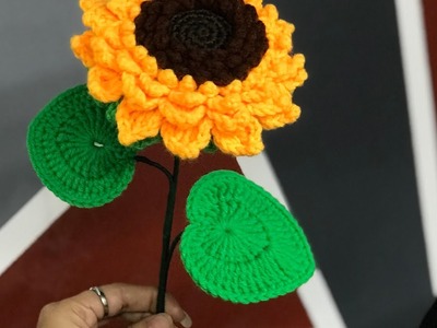 Crochet Sunflower leaf tutorial (milk cotton yarn)