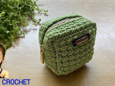 CROCHET WALLET : Square Crochet Bag can hold coins and other small items