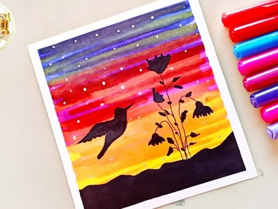 Easy Painting with Dom's Brush Pens | Sunset scenery Painting Tutorial for beginners | Art Idea's