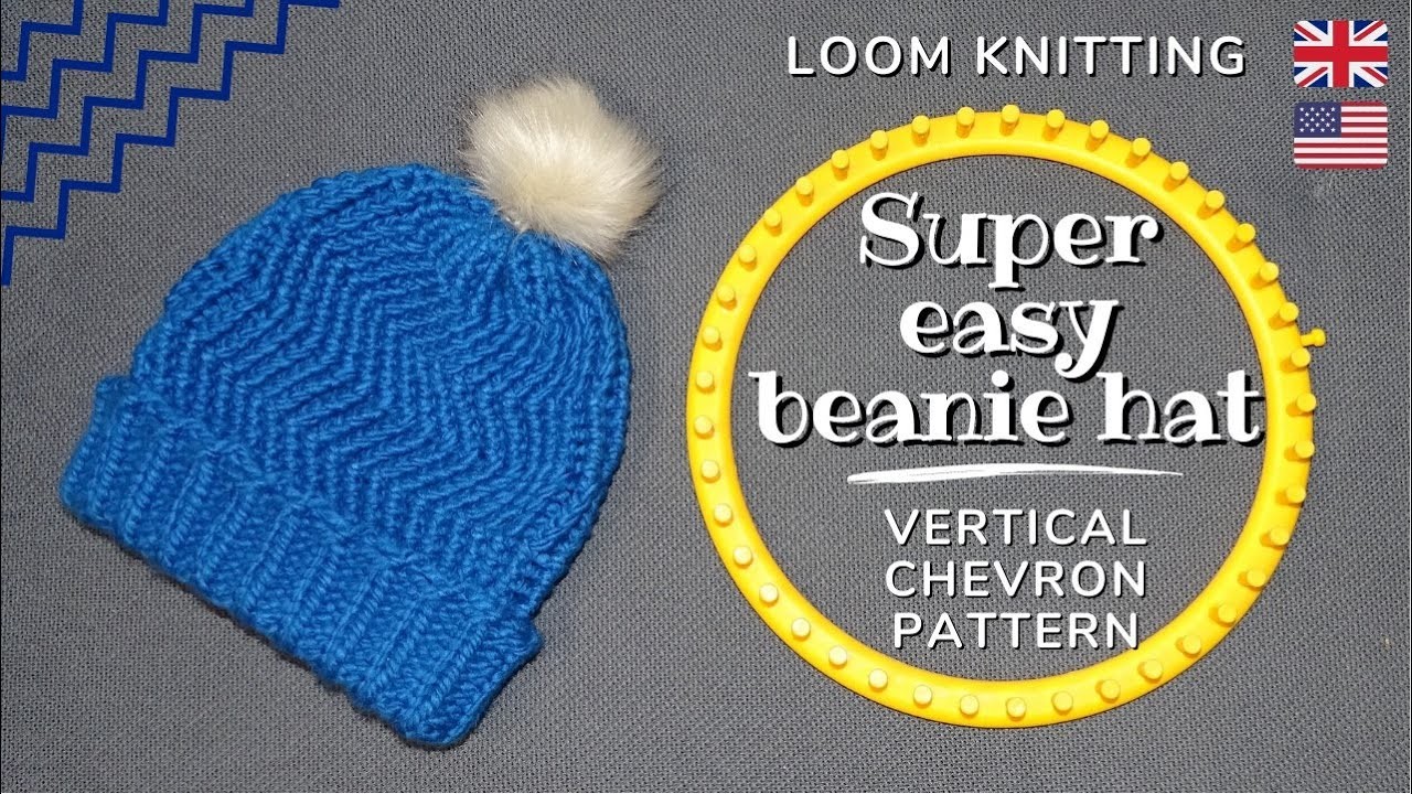 Loom knit hat with vertical chevron pattern - SUPER EASY (IT TAKES 1 HOUR!) - ENGLISH TUTORIAL