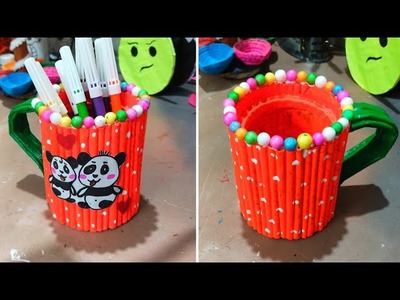 Paper cup making.Pencil holder meaking at home #pencilholder #papercraft #craft