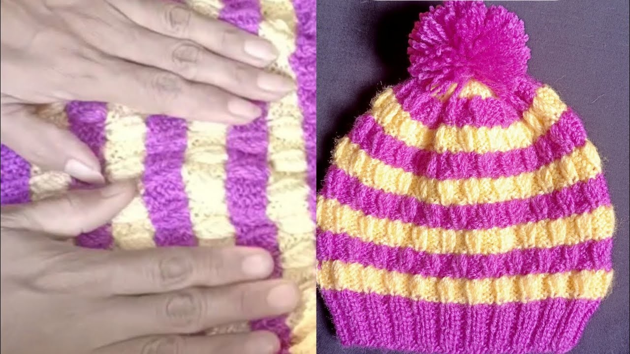 || Beautiful Knitting New Baby Cap,,Ek saal k bacche k liye Bht hi Pyara Cap Design ||
