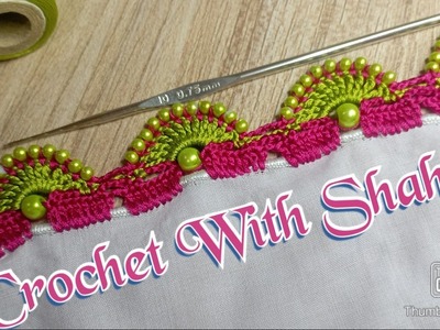 Crochet dupata lace design with beads. Crochet tutorial #149 by @crochetwithshaheen0786