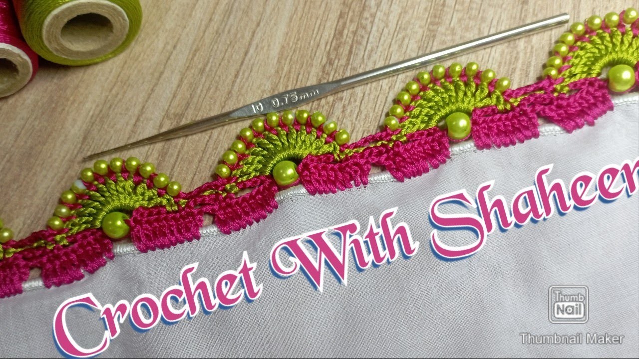 Crochet dupata lace design with beads. Crochet tutorial #149 by @crochetwithshaheen0786