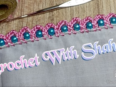Crochet dupata lace design with beads. Crochet tutorial #147 by @crochetwithshaheen0786