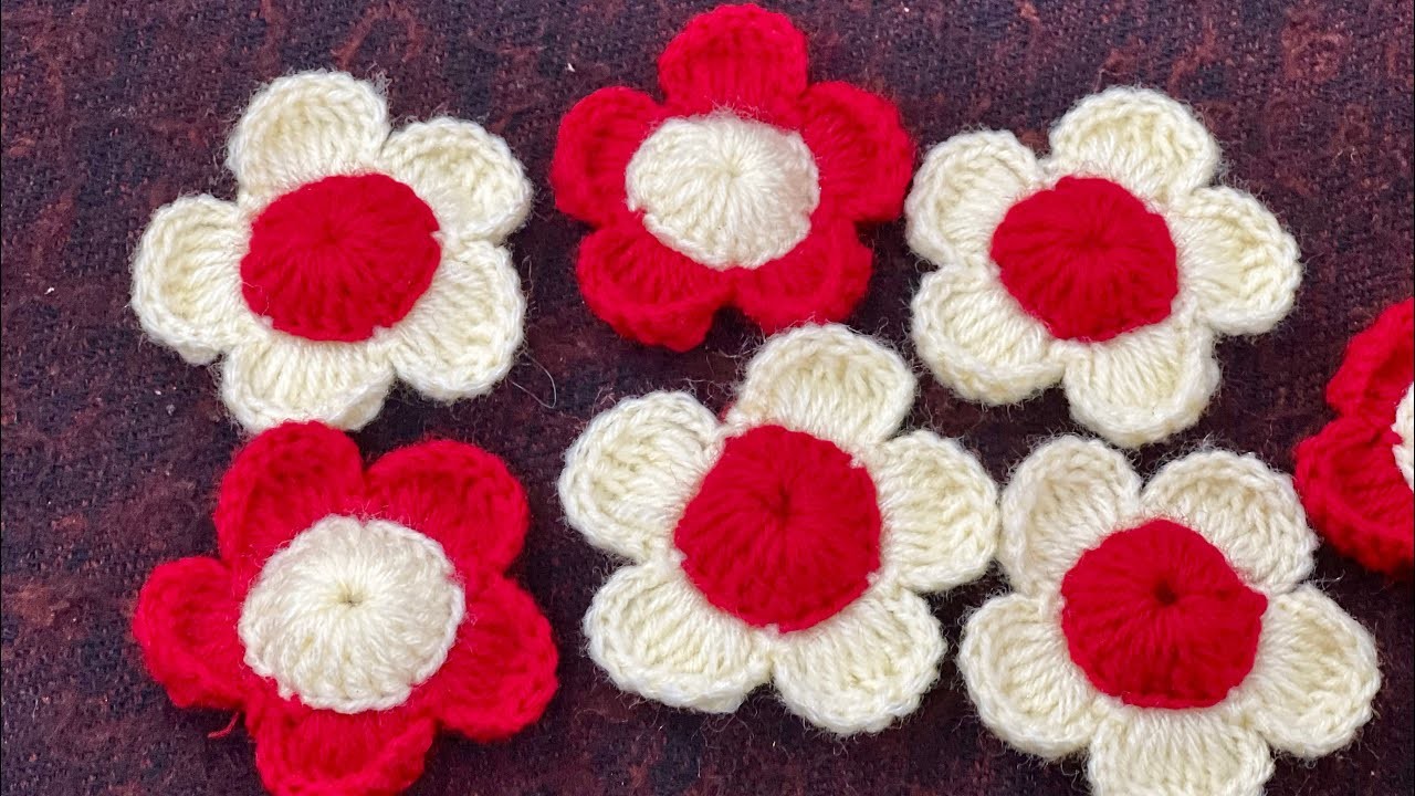 Crochet flower. red flowers. knitting flower. crochet flower tutorial. very easy crochet flower