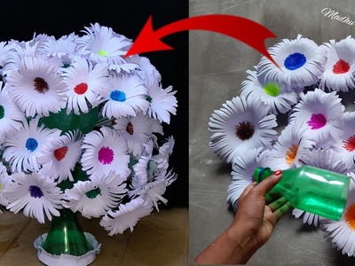 Diy- Paper flowers Guldasta made with Empty Plastic bottle | Paper ka Guldasta bnane ka Tarika