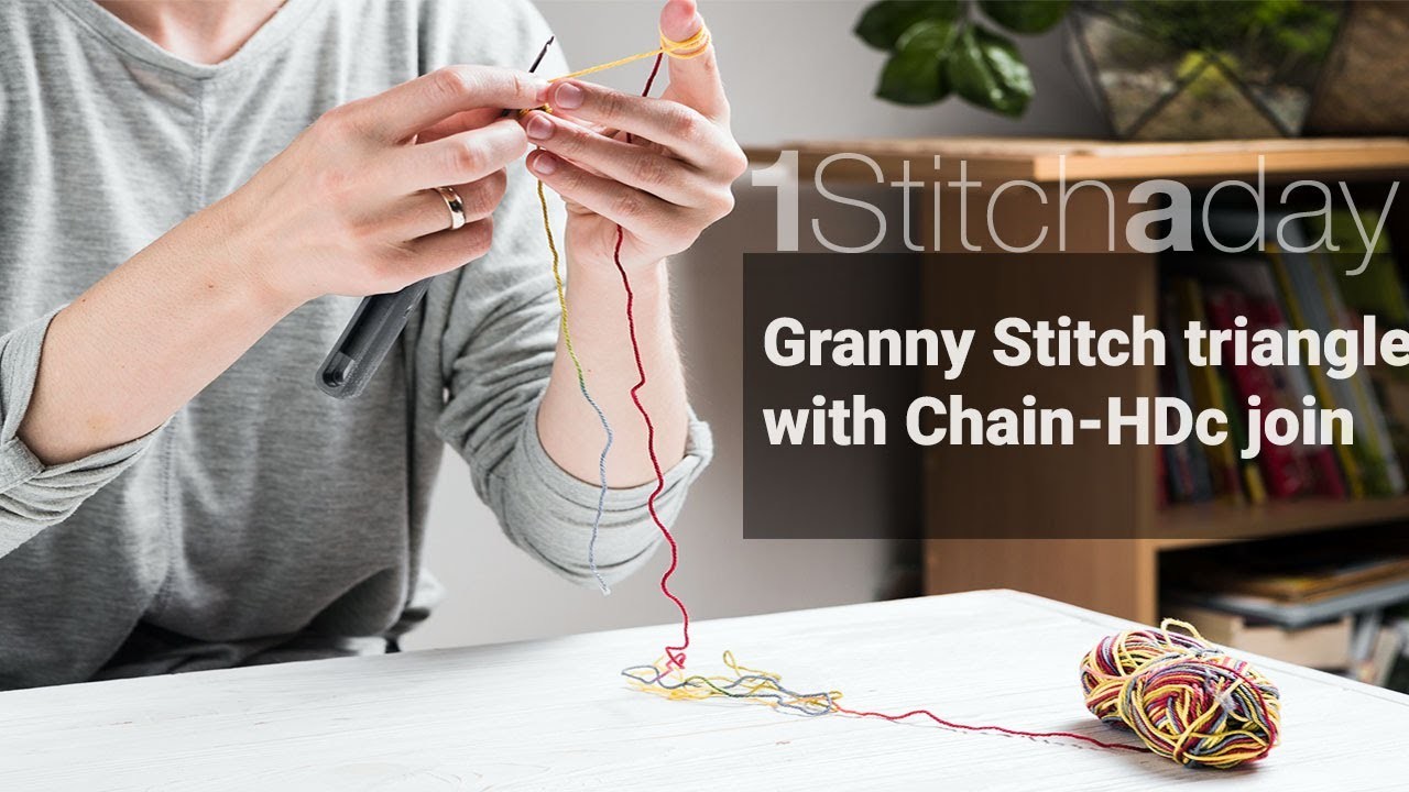 Granny Stitch triangle with Ch- Hdc join -  Learn 1 crochet stitch a day