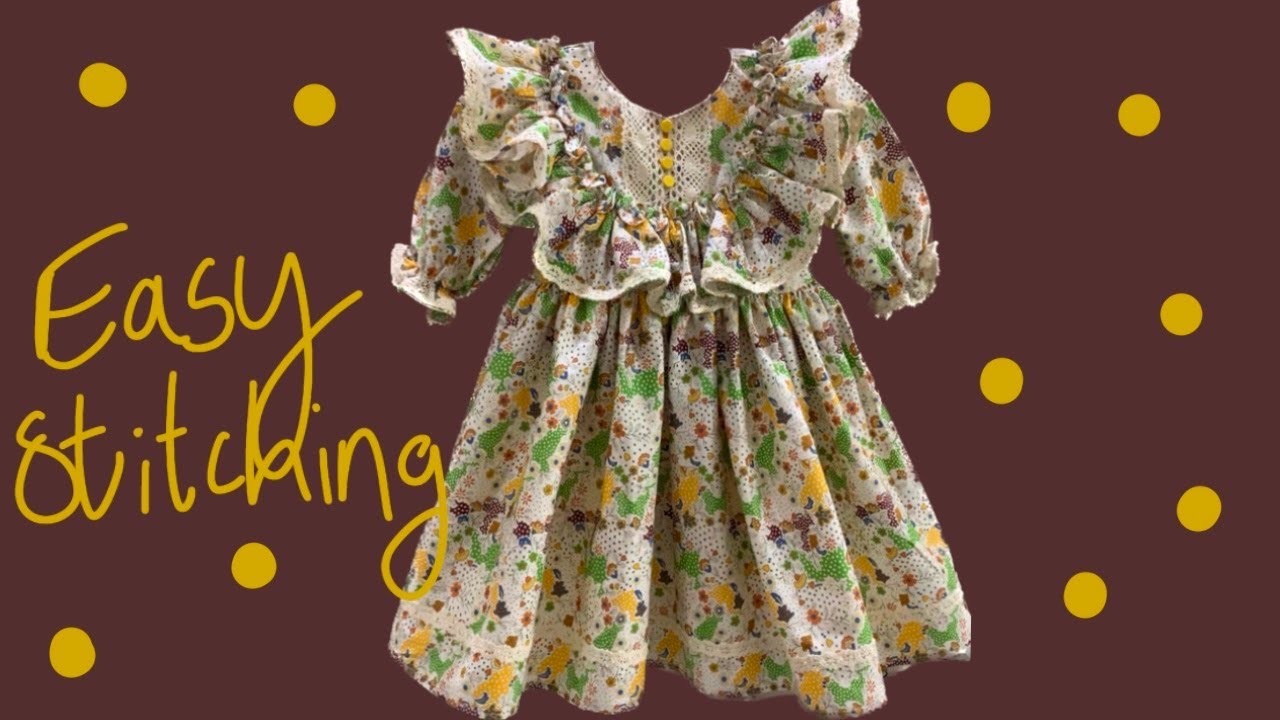 Baby Frock Easy Cutting and Stitching | Yoke with Frills.Ruffles | with Lining | 3-4 years old girl