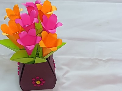 Beautiful and easy paper flower vase.Origami flower vase.Diy.Paper crafts