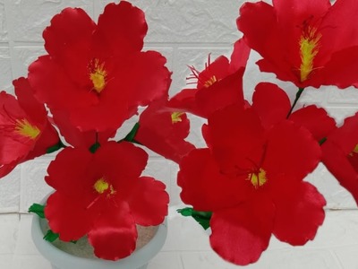 Bunga dari pita || cara membuat bunga sepatu dari pita || how to make hibiscus flowers from ribbon