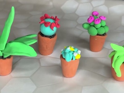 DIY how to make polymer clay miniature plants, cactuses, flowers and succulents