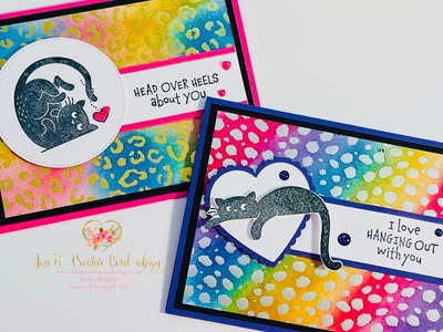 FTHF 169: Stampin’ Up! Love Cats Rainbow Animal Print Emboss Resist “Lisa Frank” Technique Cards