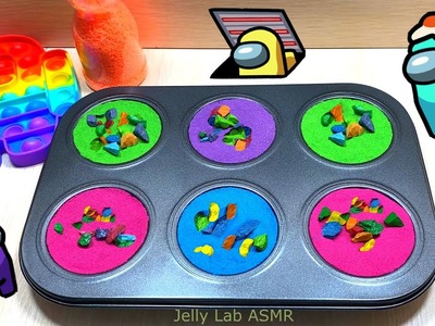 How to Make Kinetic Sand Muffins with Rainbow Candy Beads into | Satisfying Cutting ASMR Video