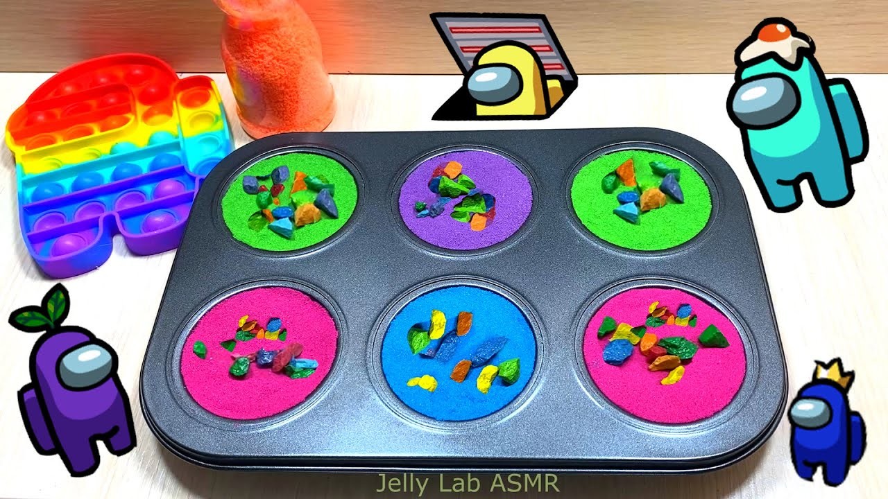 How to Make Kinetic Sand Muffins with Rainbow Candy Beads into | Satisfying Cutting ASMR Video