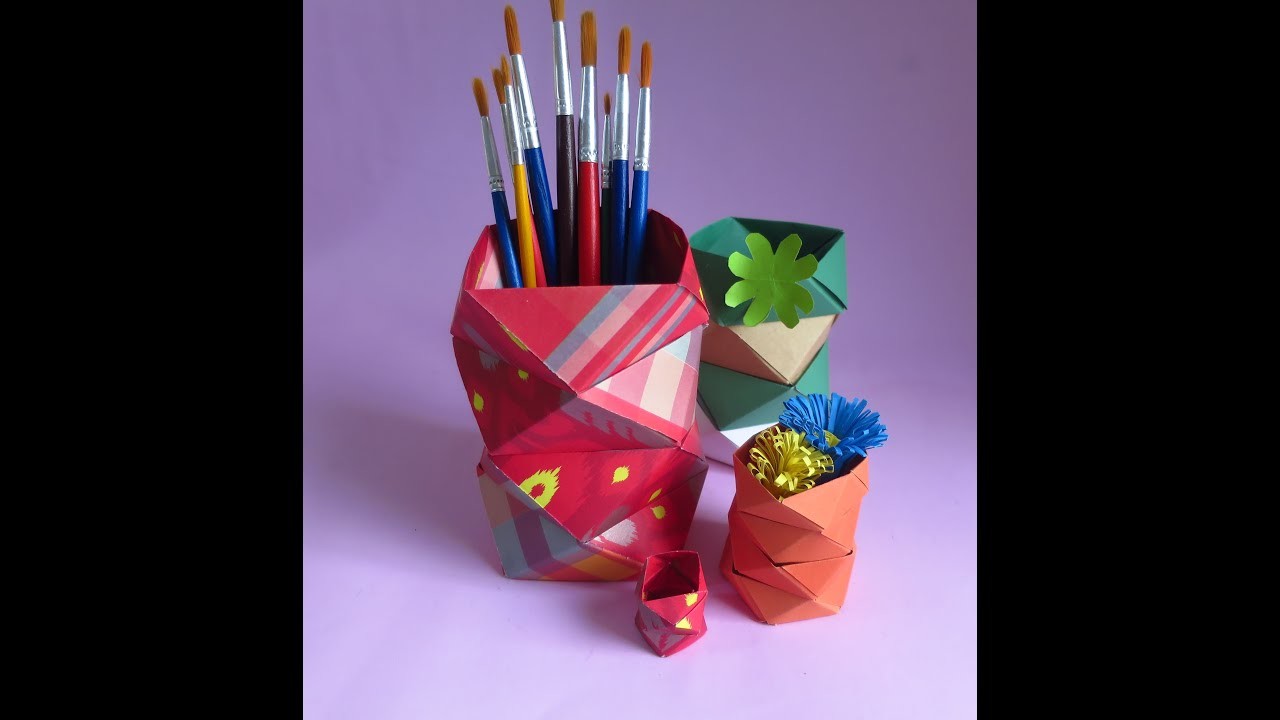 Origami box | pen box | origami flower stand box | simple& fashionable  stand ||Dalia's art & craft