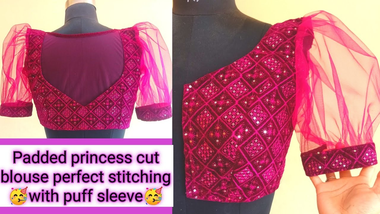 Padded princess cut blouse perfect stitching| puff sleeve| velvet blouse| net blouse|  #shitalpatil