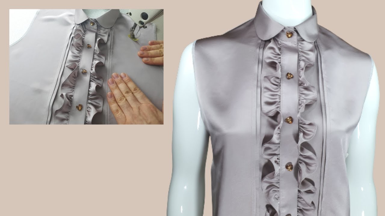 Sewing a ruffle placket blouse in an easy way at home.
