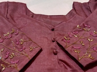 Beautiful easy beaded hand work sleeve design for blouse and kurti|bead work|