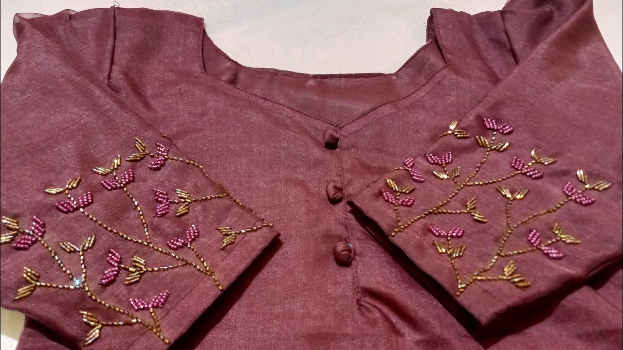 Beautiful easy beaded hand work sleeve design for blouse and kurti|bead work|