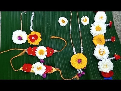 Chamanti flowers garland.bridal haldi mehandi jewellery set making.fresh flowers jewellery making